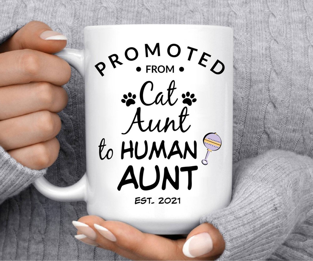 Promoted To Aunt New Aunt Gift Cat Aunt Baby Reveal Idea Aunt To Be Mug