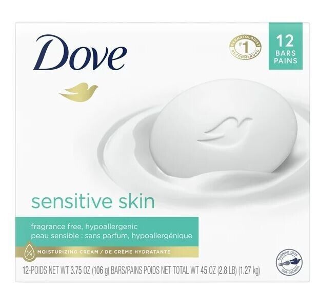 Dove Sensitive Skin Beauty Bar Extra Moisturizing 3.75 oz 12 Bars