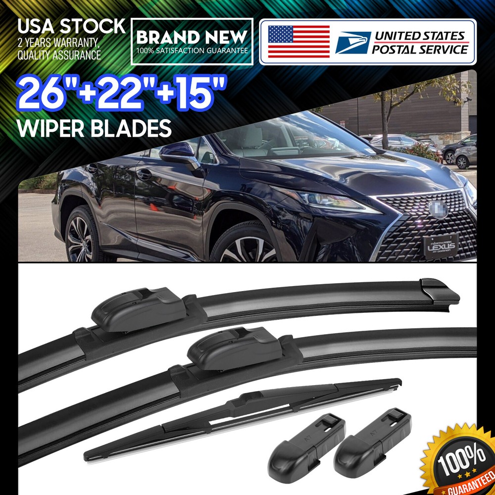 26''+22'' & Rear 15'' OEM Quality Windshield Wiper Blades One Pair All Season