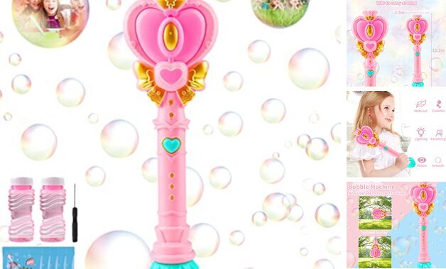 Bubble Wand for Kids, Princess Heart Bubble Machine Blower Maker Wand with Pink