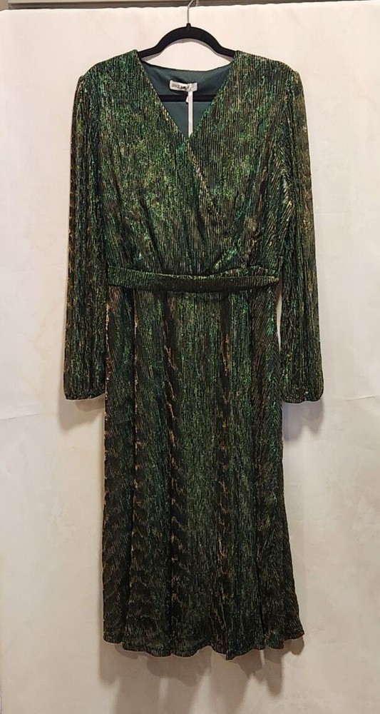 Grace Karin Womens XL Green Gold Long Sleeve V-Neck Cross Dress