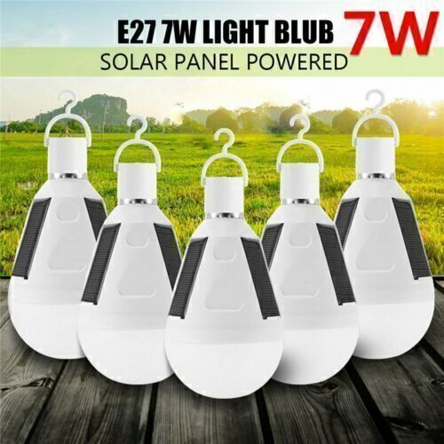 Solar Powered E27 7/12W Lamp LED Globe Bulb Rechargeable Outdoor Emergency Light
