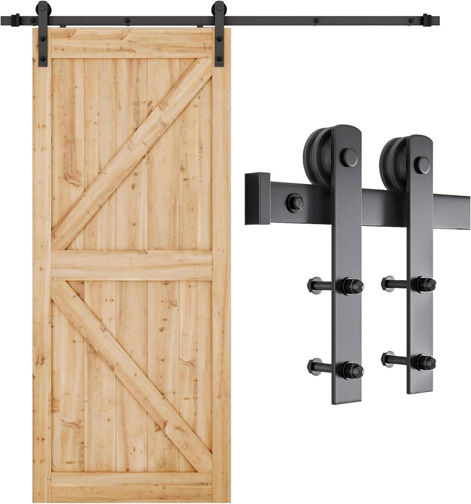 6.6FT Matte Black Barn Door Hardware Kit - Heavy-Duty, Easy DIY Installation
