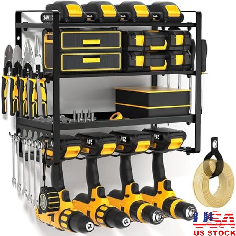 Heavy Duty Wall Mount Power Tool Organizer Drill Holder Garage Storage Rack