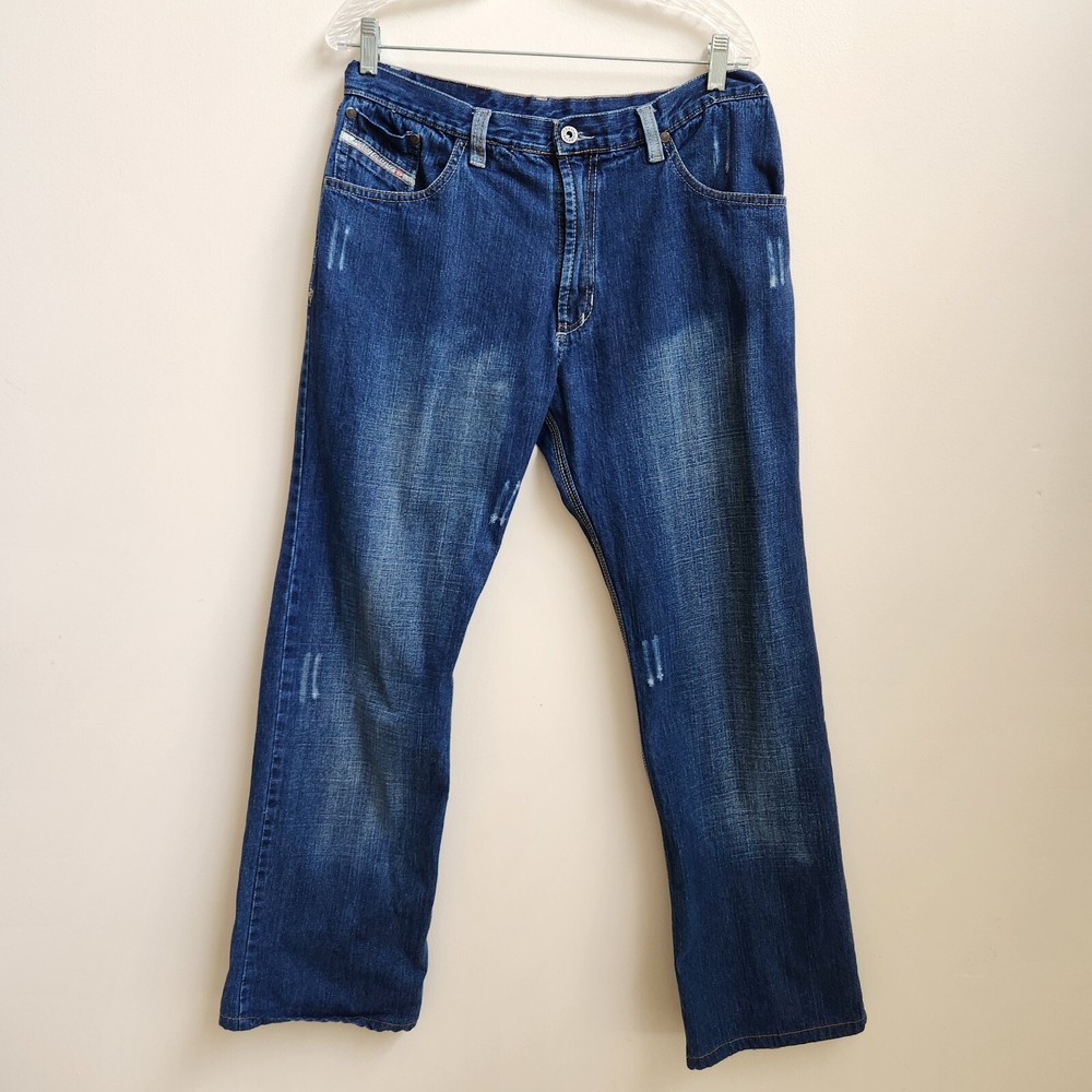 Diesel Industry Jeans Men's 34 Medium Wash Straight Leg Blue Denim Stretch Zip