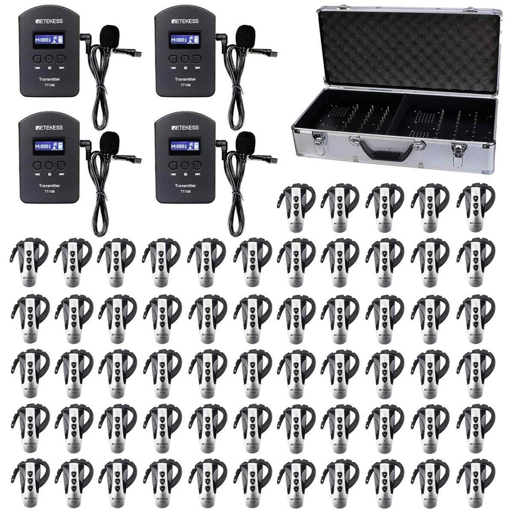 TT106 Tour Guide Audio Assisted System 2 Transmitters 60 Receivers Charger Case