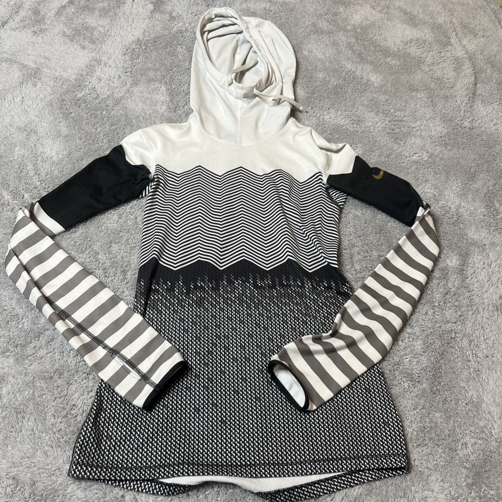 Nike Pro Dri-fit Hyperwarm Hoodie Large Black White Print Pullover Sweatshirt XS