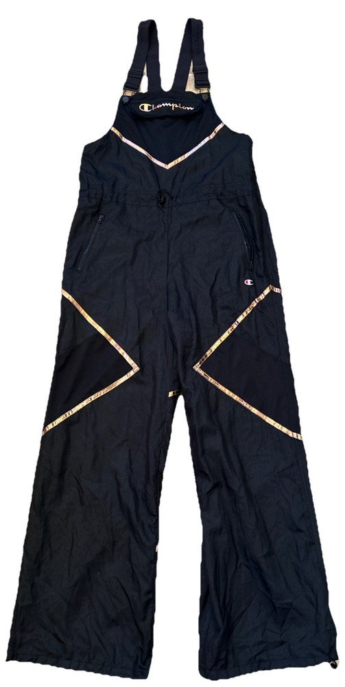 Vintage Champion Hip Hop Black Parachute Jumpsuit Overalls Women's Size M