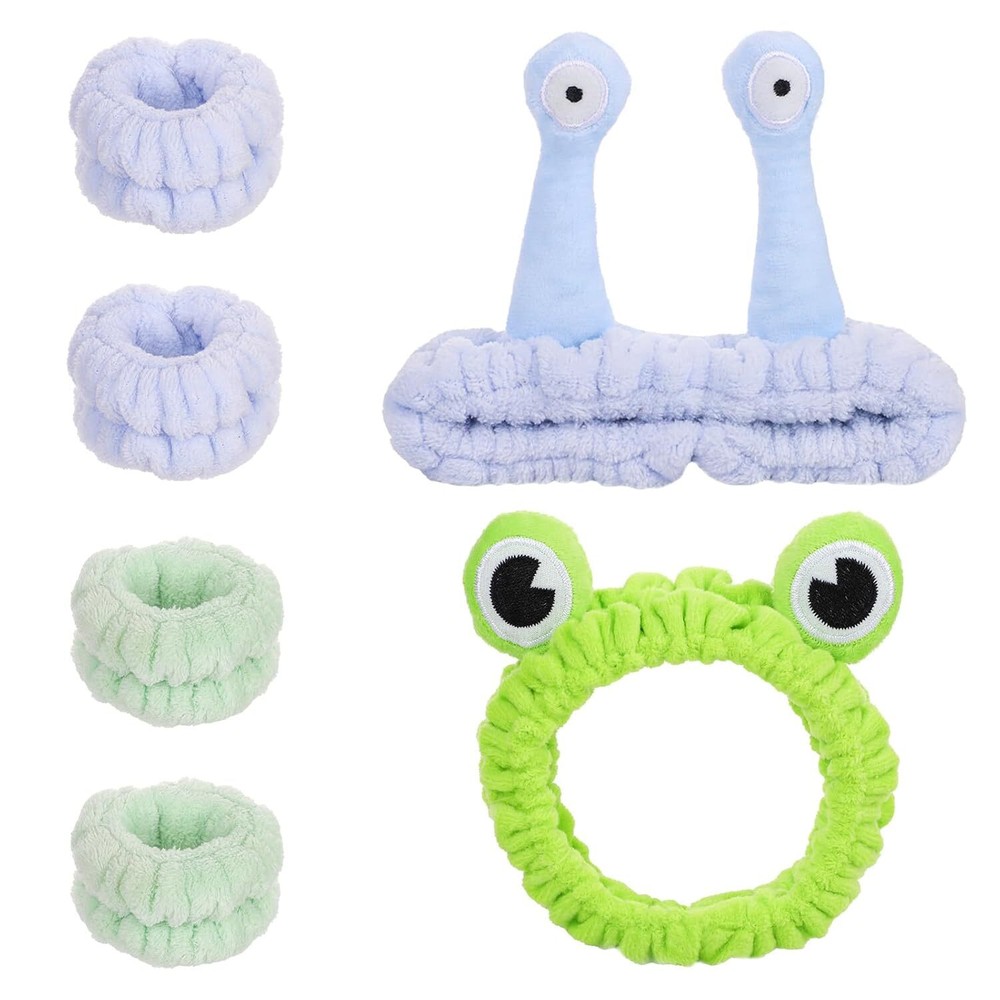 2pcs Frog Skincare Headbands & 4pcs Snail Spa Wristbands