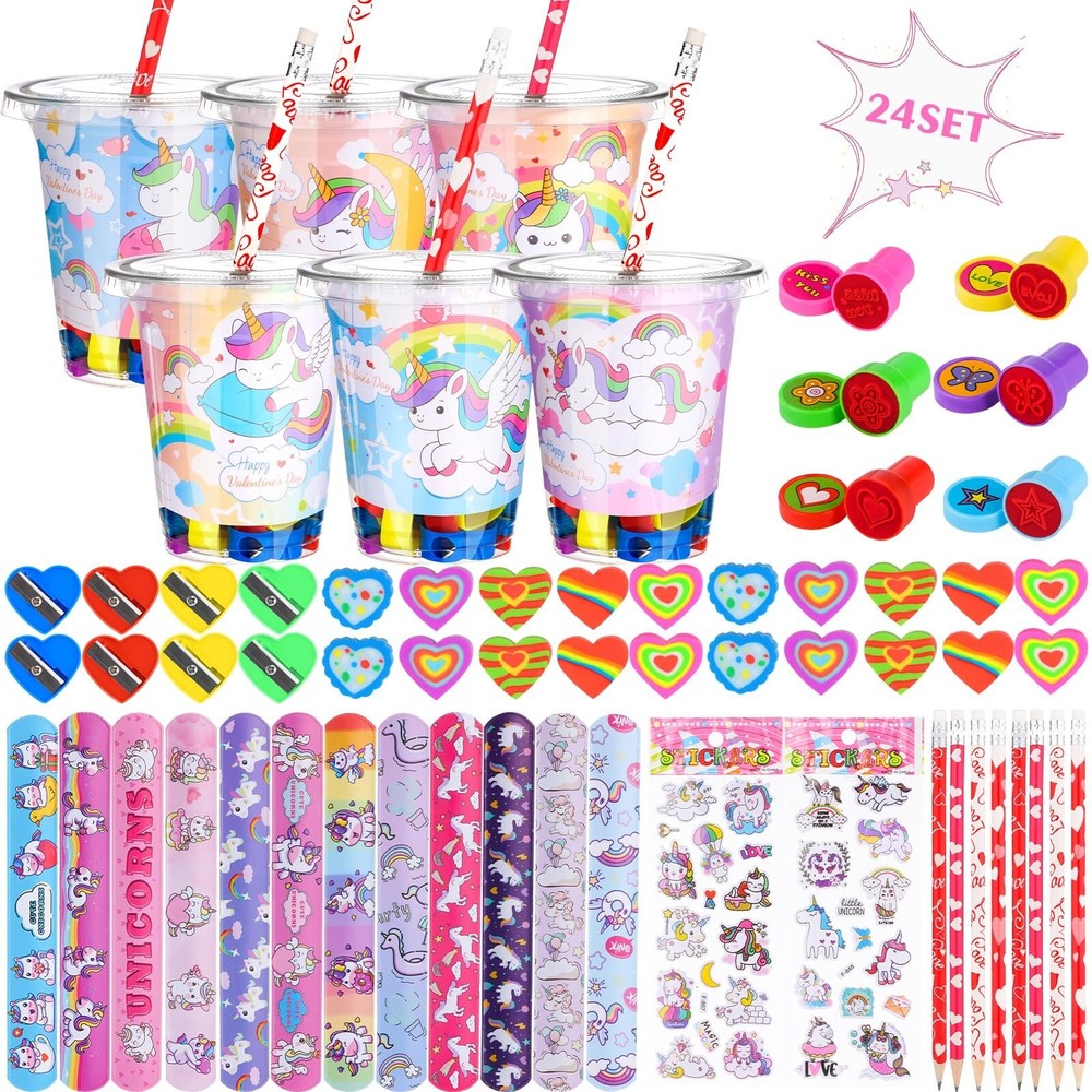 24 Sets Valentines Day Gifts for Kids-216 Pcs Valentine's Day Stationery Gift...