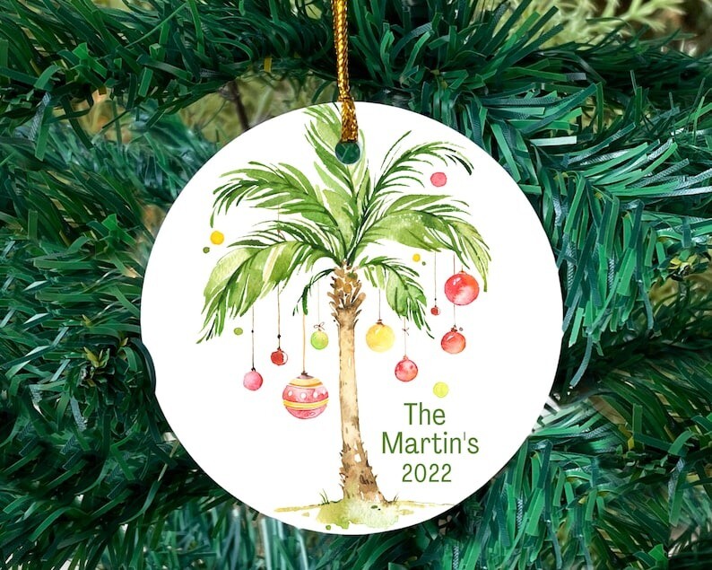 Personalized tropical Christmas ornament, Palm tree, Beach Christmas ornament