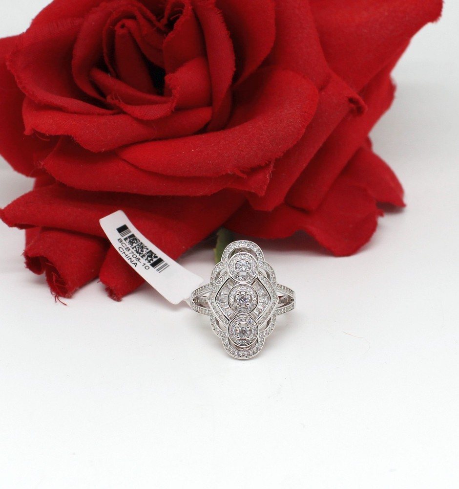Sterling Silver JTV Sparkling CZ Cocktail Ring Size 10 5.78g Supports Cat Rescue