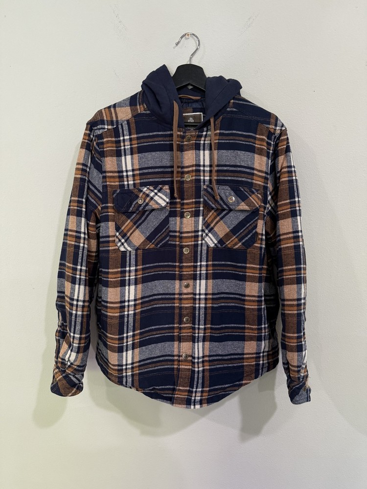 Legendary Outfitters Jacket Mens Medium Plaid Hooded Flannel Quilted Lined