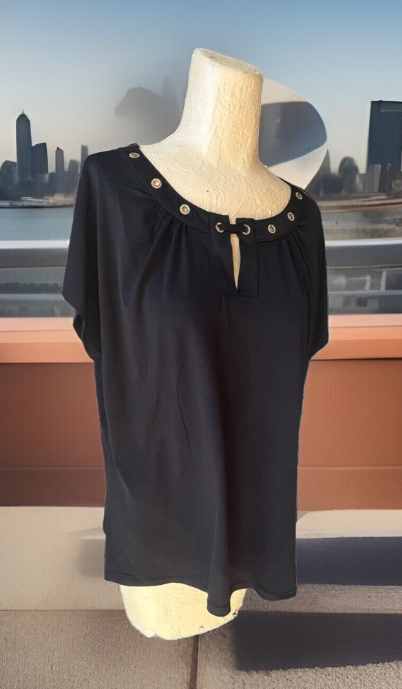NY Collection Black Blouse Sleeveless Bling Around Neck Large NEW With Tags