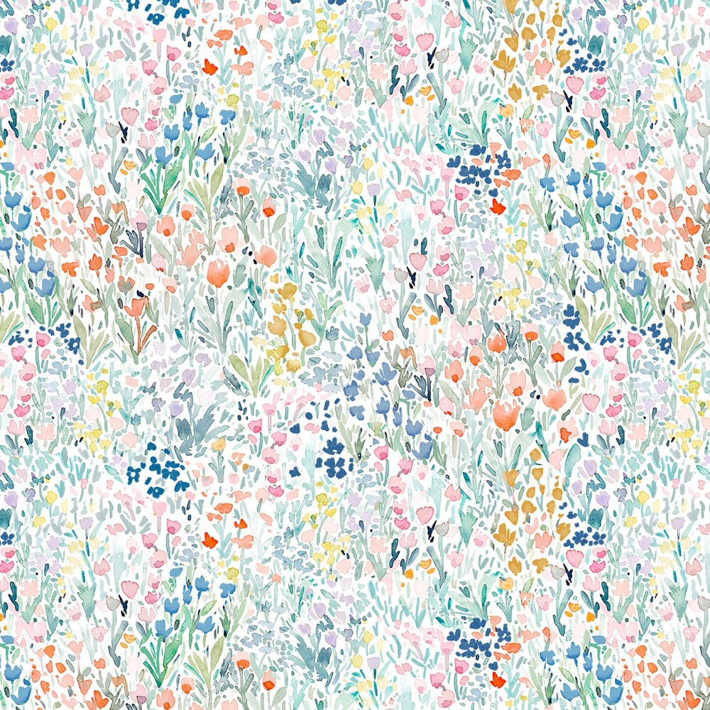 Floral Fabric | Watercolor Flower Green Blue Orange | Dear Stella YARD