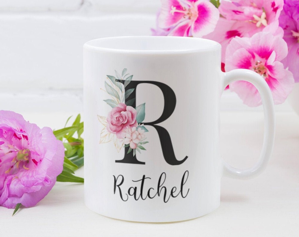 Taza Personalizada Floral Nombre Inicial Taza Regalo Para Amigos Taza Café Regalo Para