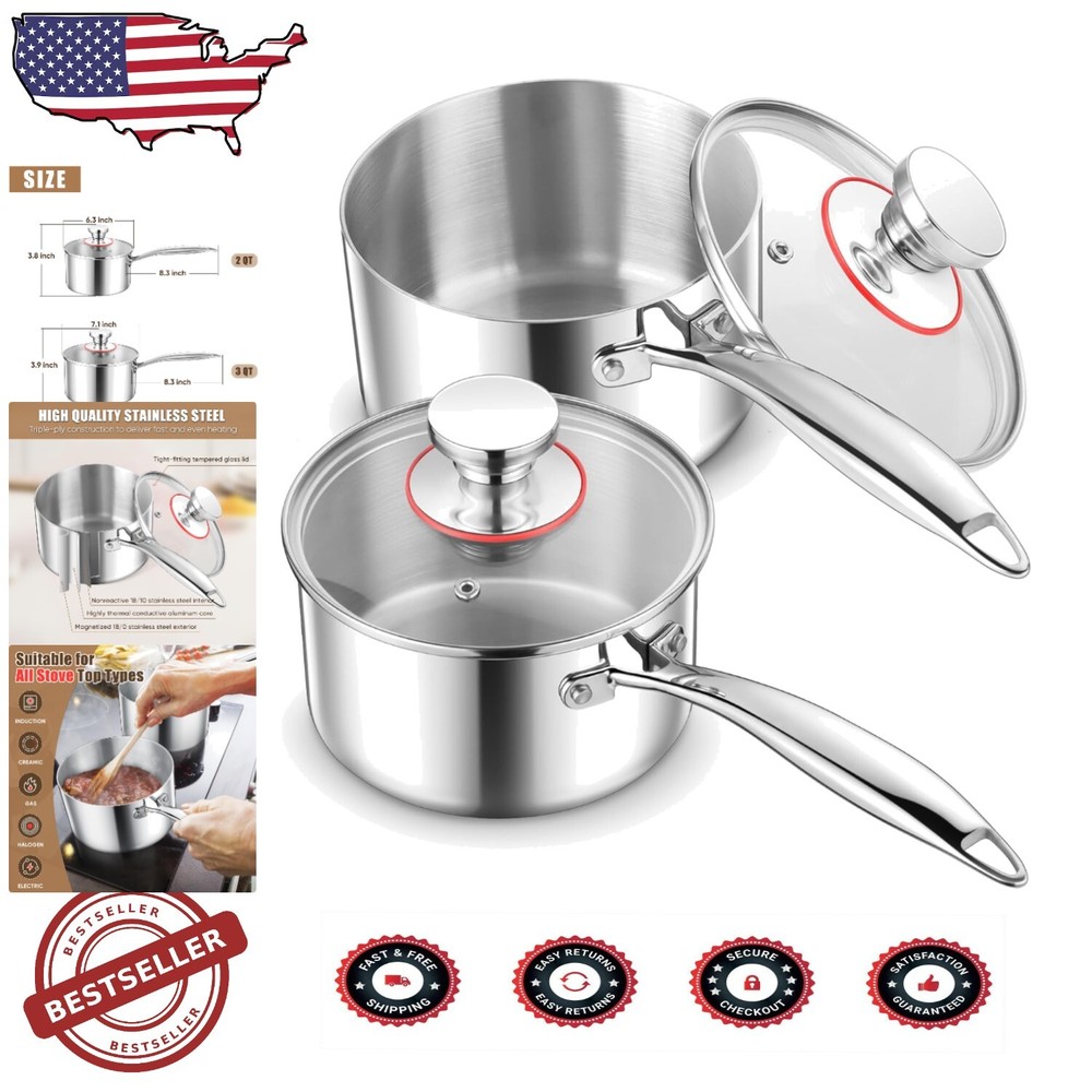 Versatile 2Qt & 3Qt Stainless Steel Saucepans - Perfect for All Cooking Needs