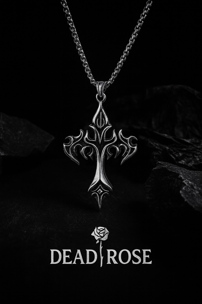 Gothic Flame Cross Pendant Necklace for Men – Stainless Steel Punk Retro Chain