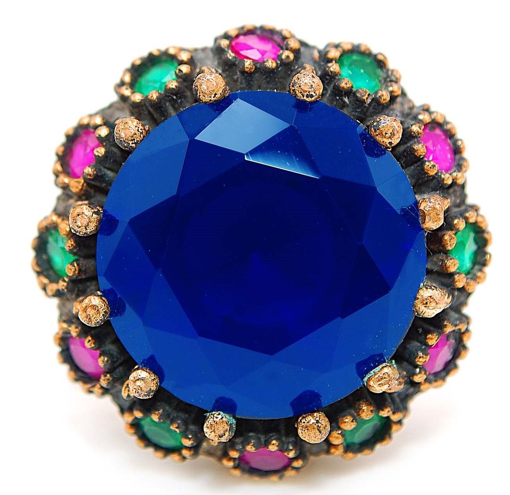 Ottoman Empire Inspired 5CT Treated Sapphire 925 Sterling Silver Ring Size 9 HB3-6