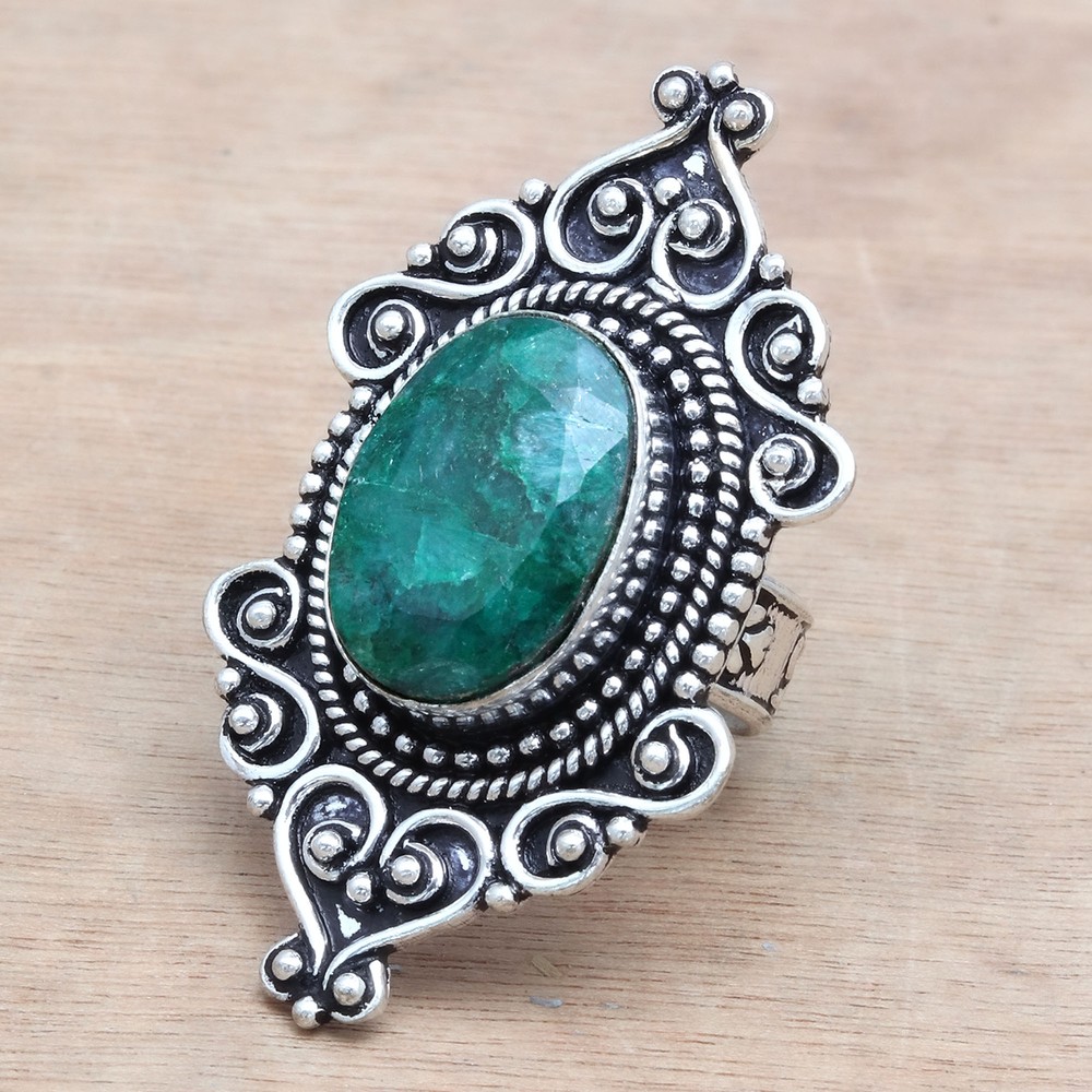 Emerald Gemstone Handmade Silver Jewelry with Number 8 Design