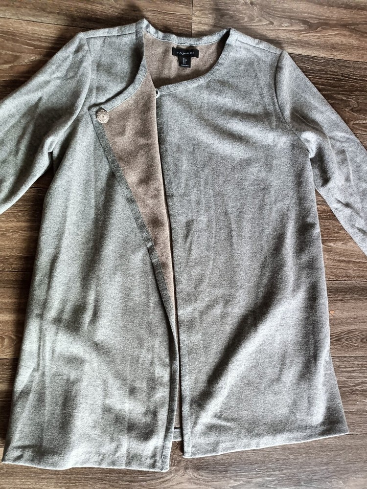 Tahari Coat Dress Size Large Gray Wool Blend Asymmetric Two Tone Long Sleeve