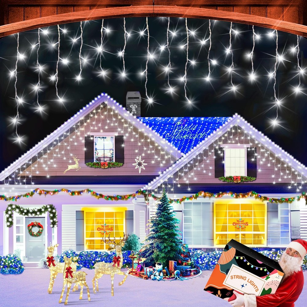 XURISEN 66ft 640 LED Outdoor Christmas Lights 8 Modes Curtain Fairy String Decor