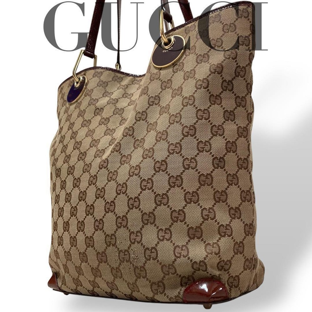 Gucci GG Monogram Leather and Canvas Large Capacity Shoulder Tote Bag
