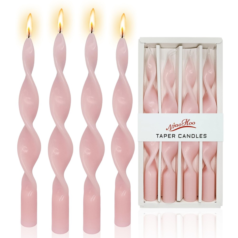 10 Inch Pink Spiral Taper Candles Unscented Twisted Candlesticks