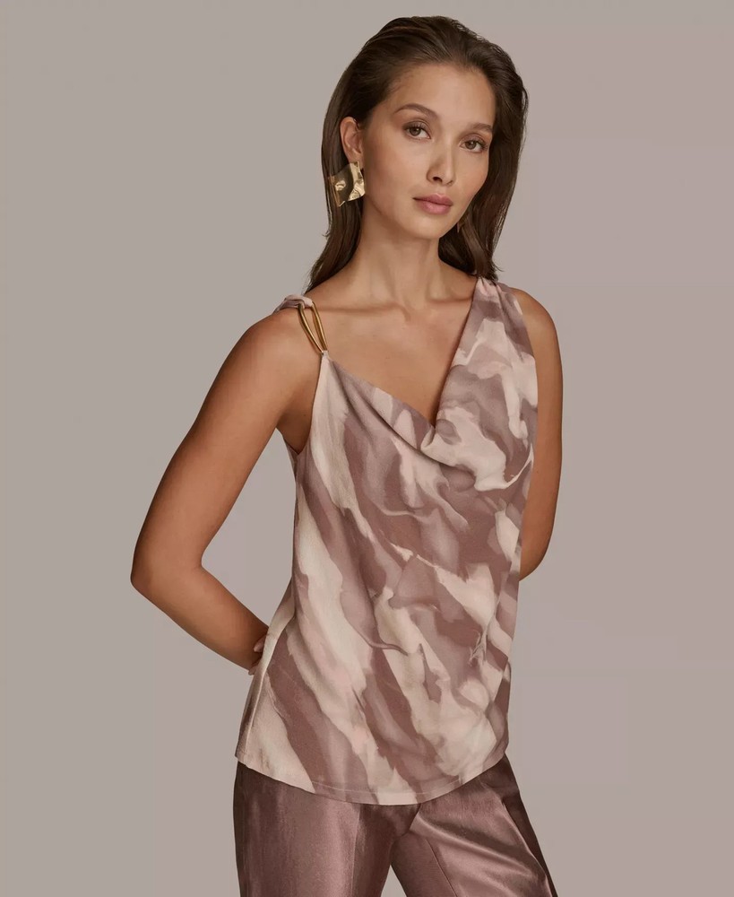Donna Karan New York Women's Top Sz XL Printed Cowlneck
