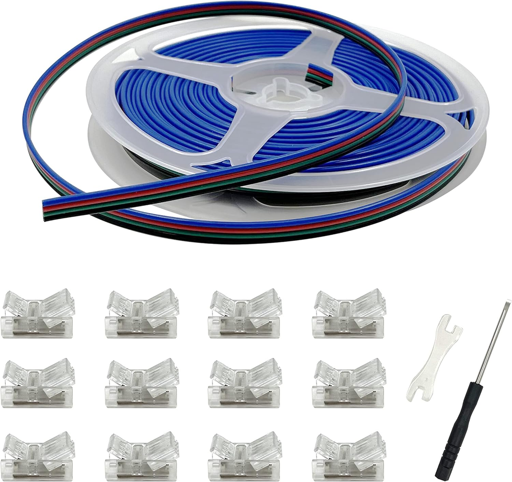 12 Pack 4 Pin COB LED Strip Connectors Solderless Wire to Strip Trans