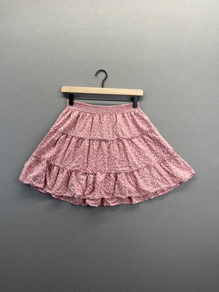 Hollister Womens Pink Floral Skirt with Elastic Waist Ultra High Rise Size Small