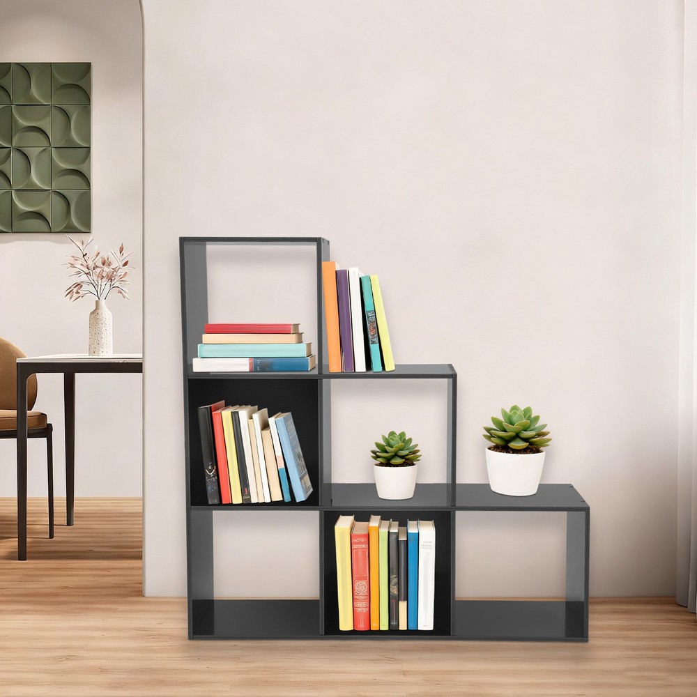 L-Shaped Book Shelf Space Saving Bookcase 6Compartment Shelf Modern Display Rack