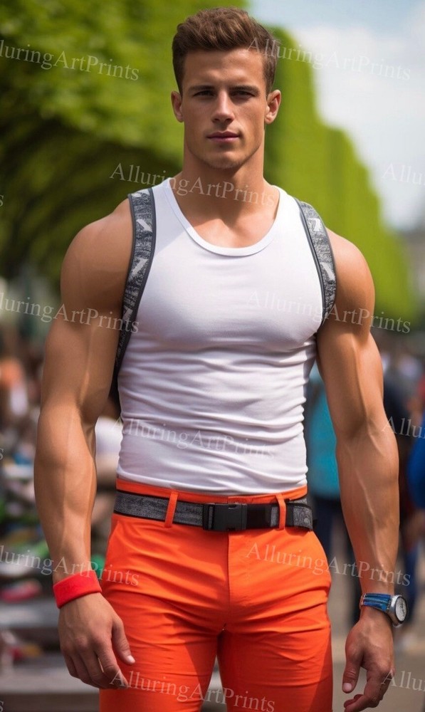 Muscular Male Model Photo Print Handsome College Hunk with Abs and Buns AA210