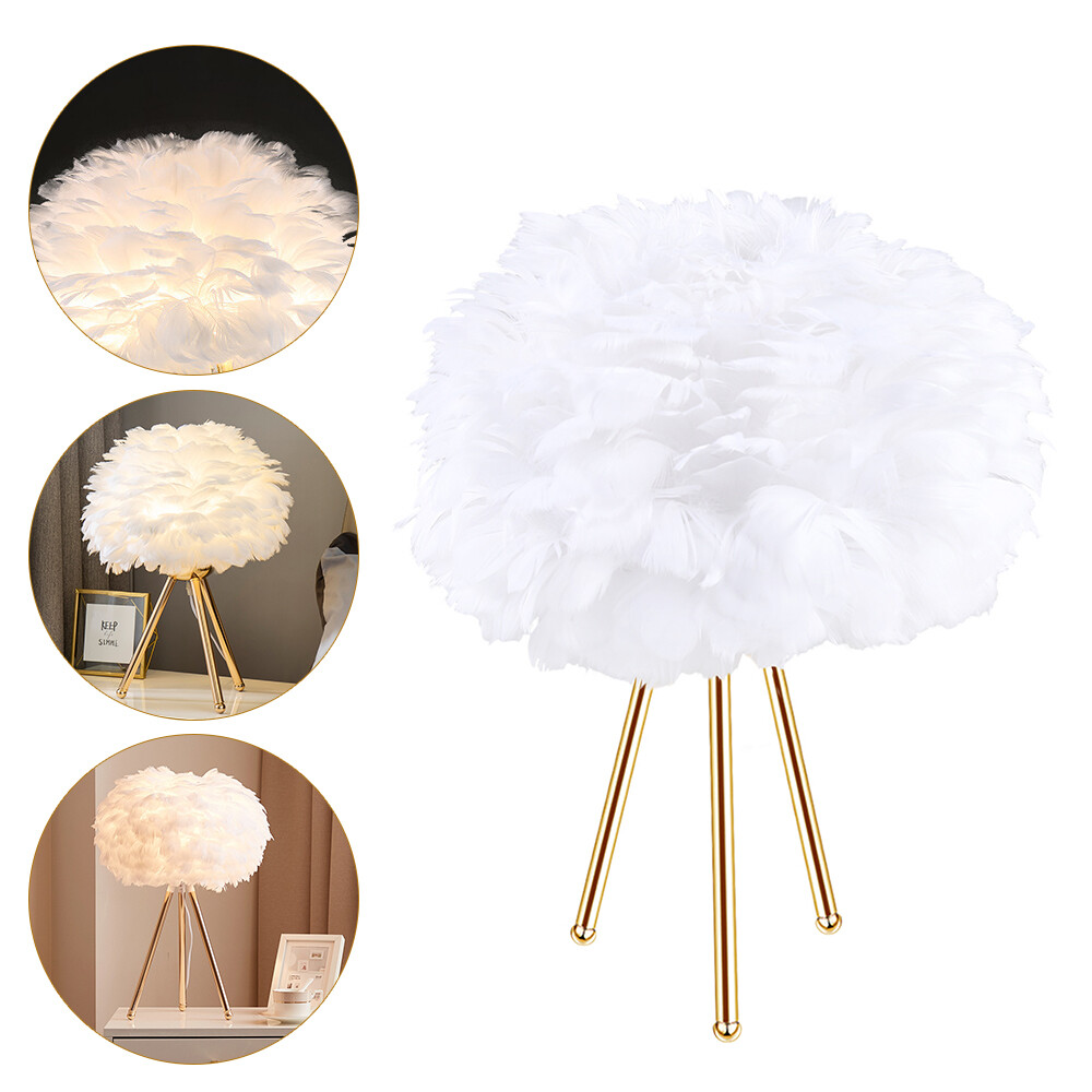 White Swan Feather LED Table Lamp for Girl Bedroom Lamp Fairy Feather Light 110V