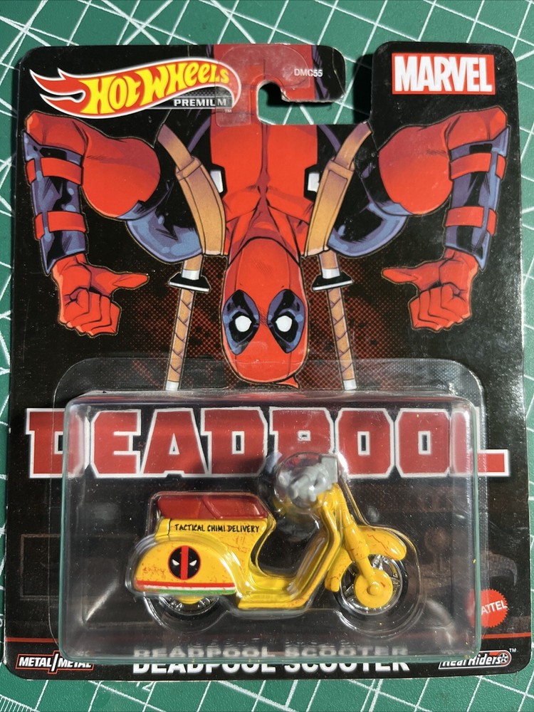 Hot Wheels Deadpool Scooter Yellow 2022 Replica Real Rider Tires