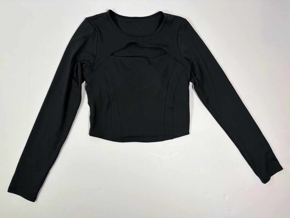 Gilly Hicks Recharge Black Cutout Athletic Long Sleeve Crop Top Size Medium