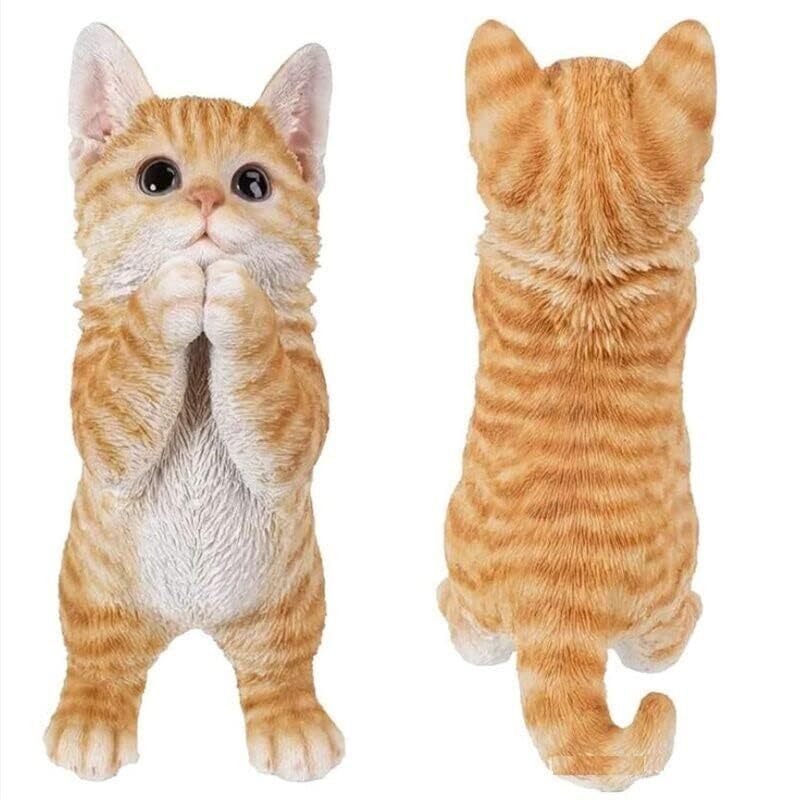Garden Praying Cat Statues Art Decorative Sculpture Patio Orn...