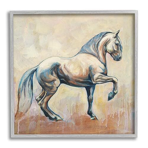 Modern Prancing Stallion Gray Framed Giclee Art Design by Liz Sunridge
