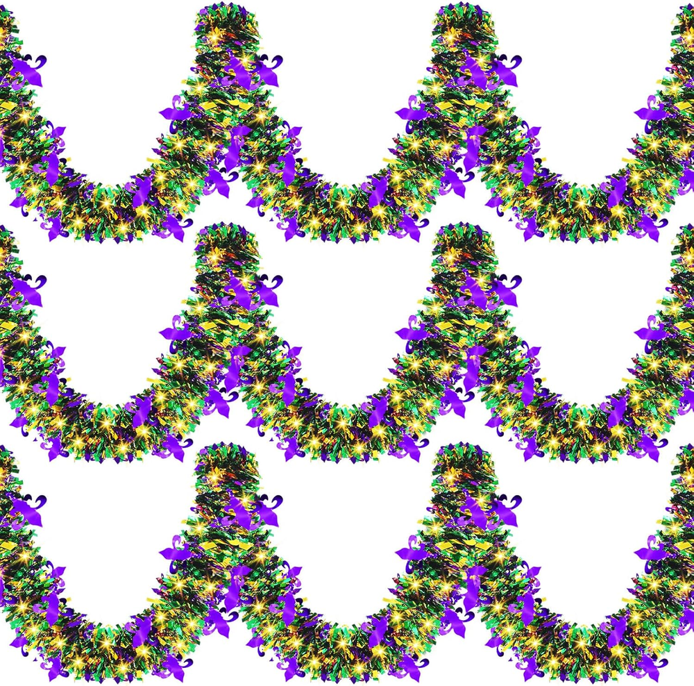 78.7 Feet Mardi Gras Decorations Mardi Gras Tinsel Garland with 120 LED String L