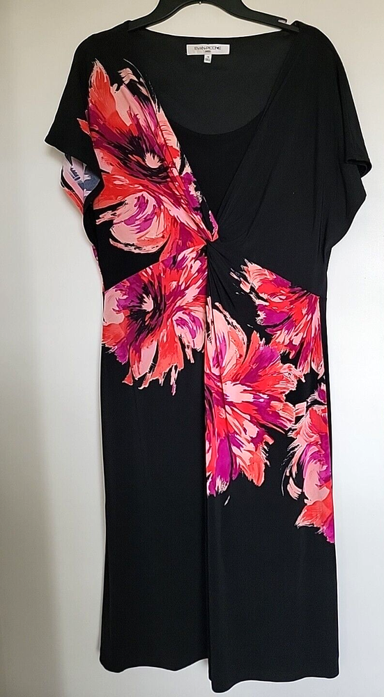 Evan-Picone Women's Black Dress, Size 14 Sheath V-Neck Short Sleeve