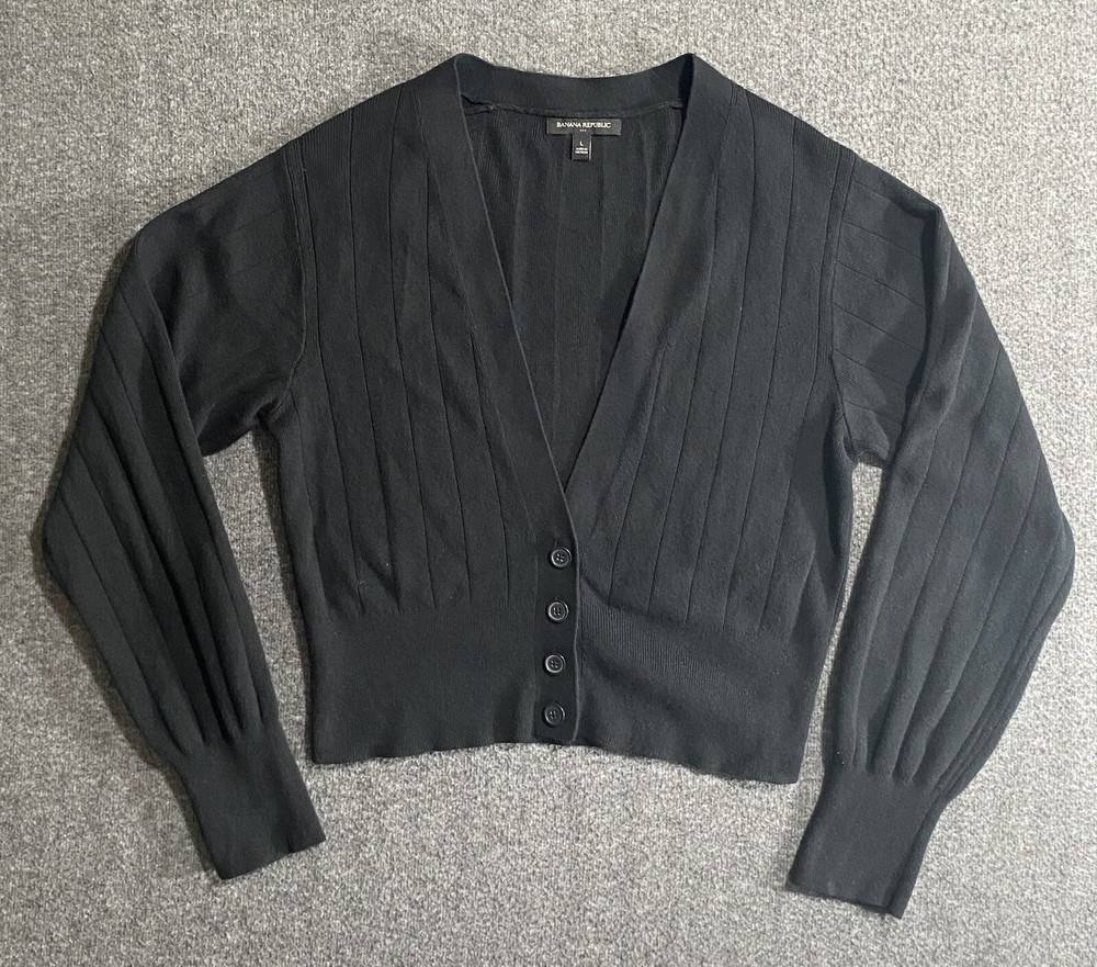 Banana Republic Cardigan Sweater Womens Black V Neck Long Sleeve Size L