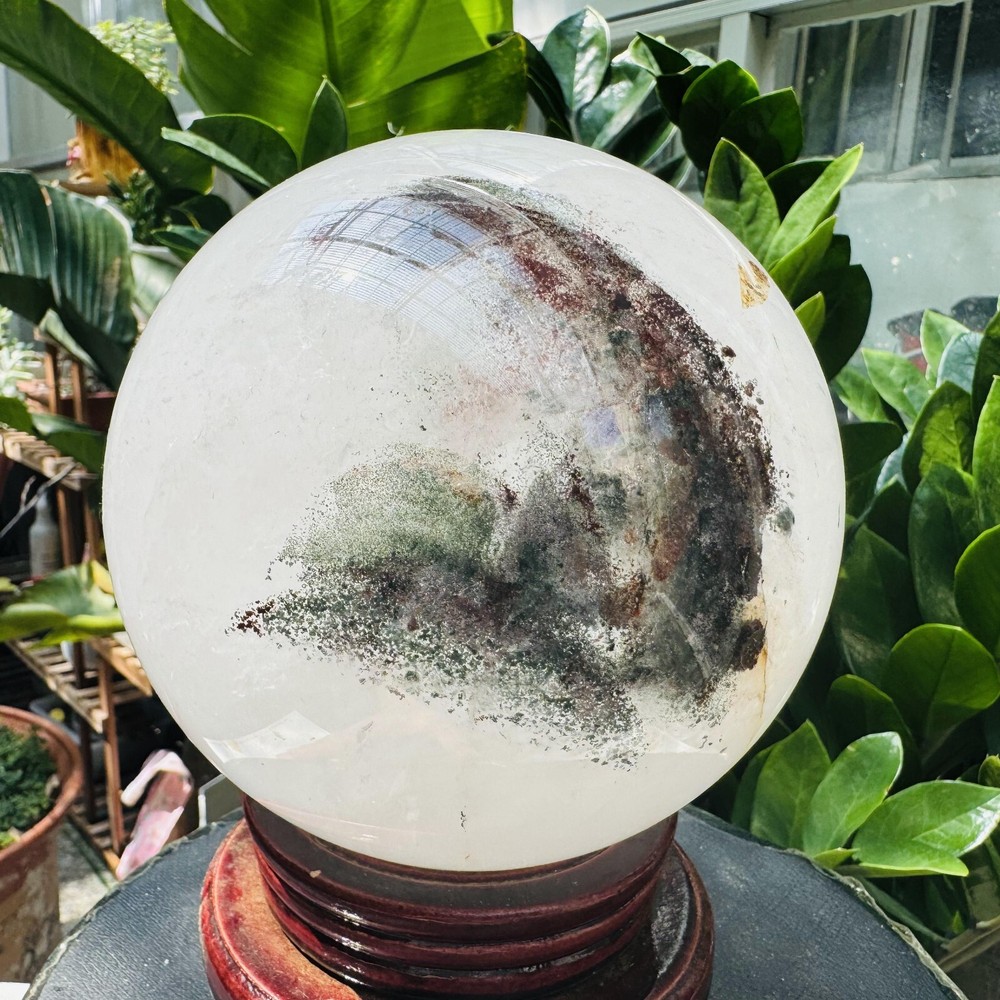 9.06LB Rare Natural  Green Ghost phantom quart ball carved crystal sphere reiki