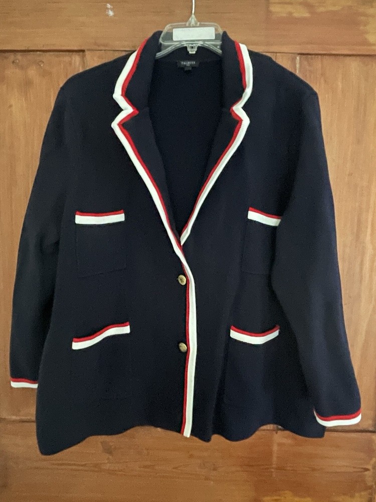 Talbots Plus Navy Red White Knit Cardigan Sweater 3X