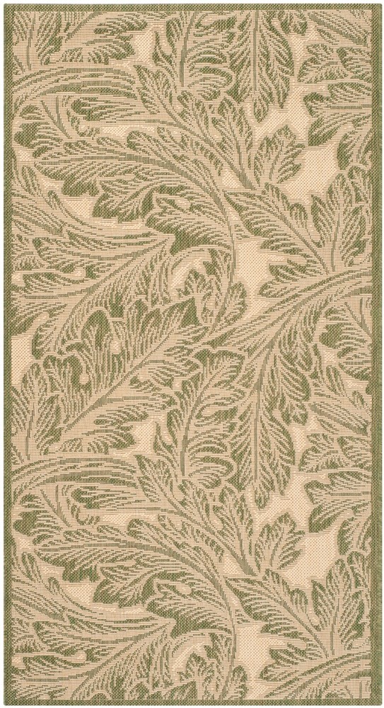 SAFAVIEH Courtyard Connie Floral Rug in Natural Olive 2ft7in Indoor Outdoor Use