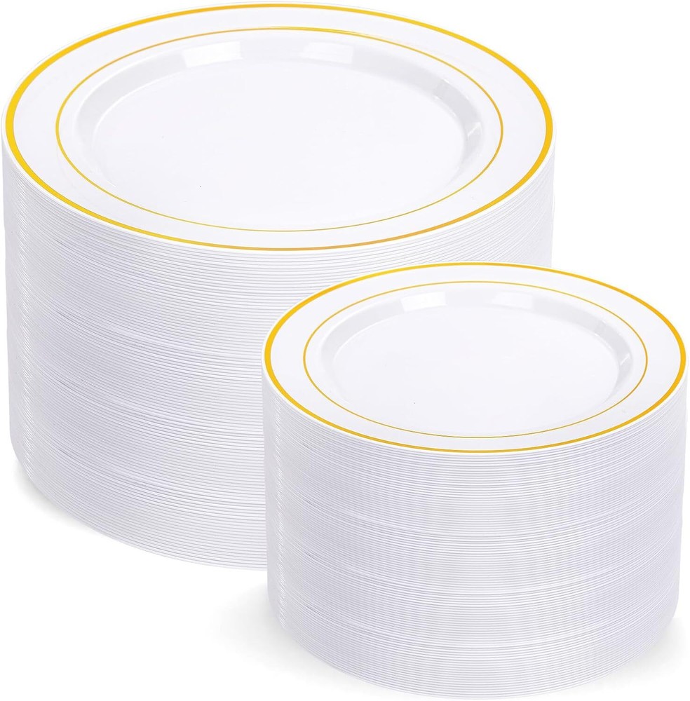200 Gold Plastic Disposable Plates for Parties and Events