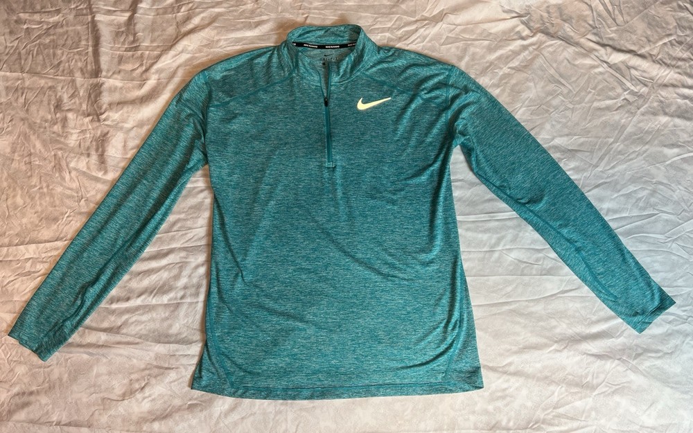 Nike Pro Dri-Fit 1/4 Zip Women’s Pullover Large Teal Running Thumb Holes Stretch