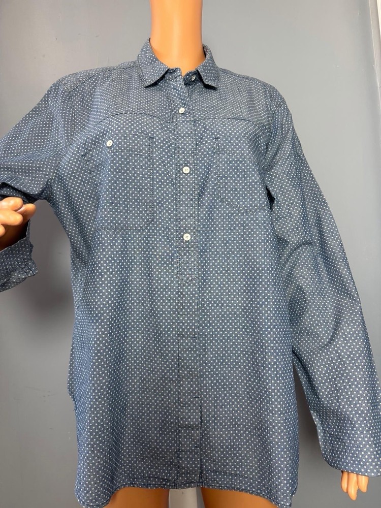 NWT Gap 1969 Women’s XL Denim Chambray Button Down Shirt Polka Dot Blue Soft LS