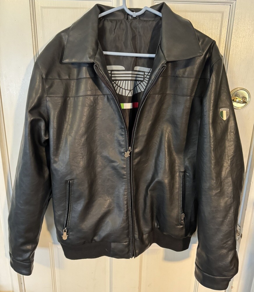 Italian-Made A.C. Black Leather Jacket for Men Size Large 24