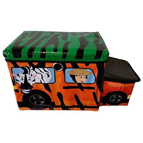 Safari Truck Zebra Toy Storage Bin Foldable MDF Seat Organizer for Kids