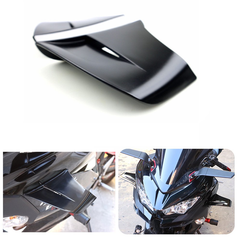 1Pair Motorcycle Side Winglets Air Deflector Wing Kit Spoiler Gloss Black Trim